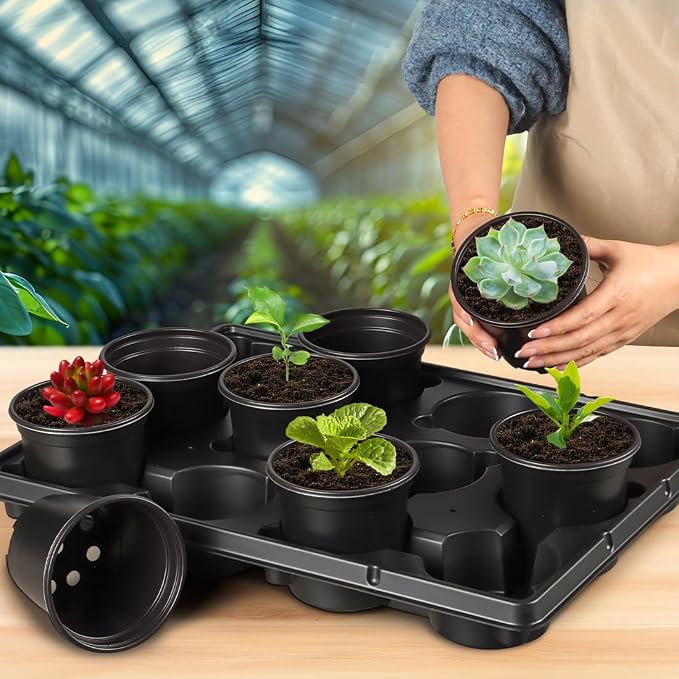 4 Inch Plastic Plant Pots 60 Pcs and 12 Cell Nursery Pots Trays 5 Pcs, Thick - Image 6