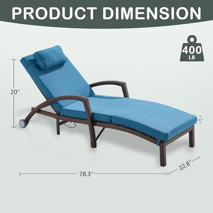 Outdoor Lounge Chairs Set of 2, Wicker Patio Pool Lounge Chair - Image 2
