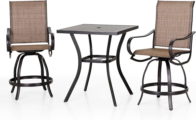 PHI Villa 3 Piece Outdoor Bar Set, Counter Height Patio Bar Bistro Table and - Image 8