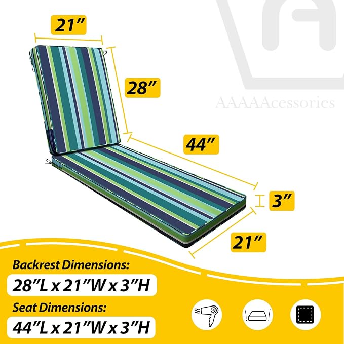 AAAAAcessories Outdoor Chaise Lounge Cushions, Fade-Resistant, Waterproof Patio - Image 5