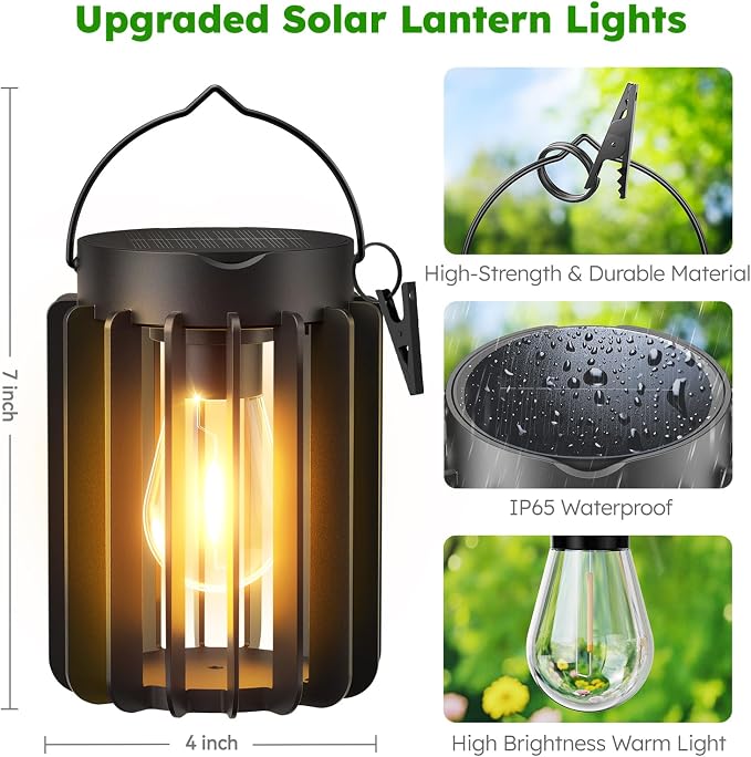 Solar Lanterns Outdoor Waterproof, Brighter Up to 12 Hrs Outdoor Hanging Solar - Image 4