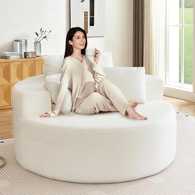 Antetek Oversized Round Chaise Longue Chair Indoor, Modern 55-inch Upholstered by Antetek