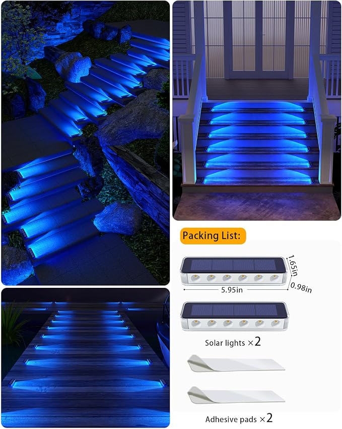 Solar Step Lights for Outside, 2 Pack Solar Stair Lights, Outdoor Light Solar - Image 6