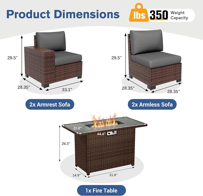 Patio Furniture Set with Fire Pit Table 5 Piece, Outdoor Conversation Sets - Image 6