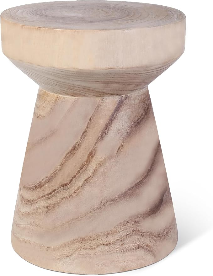 Athaliah Wooden Side Table, 15.8" Hand Carved Rustic Wood Tree Stump End Table by Athaliah