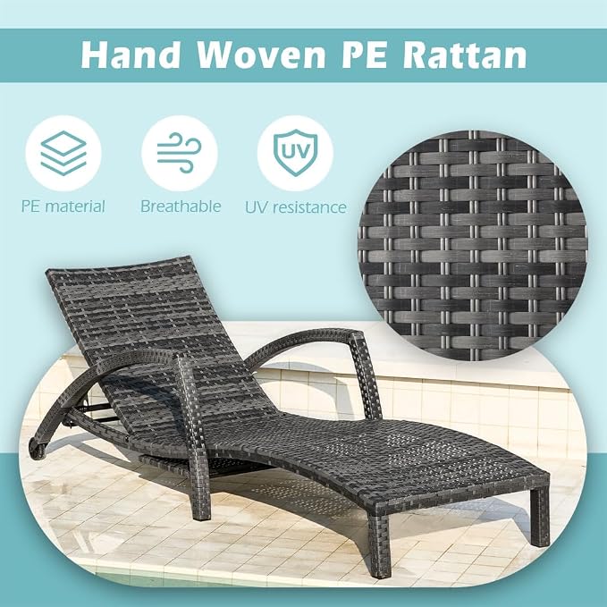 Chaise Lounge Chairs Outdoor Set of 4, Comfy Outside Wicker Patio Pool Lounge - Image 4
