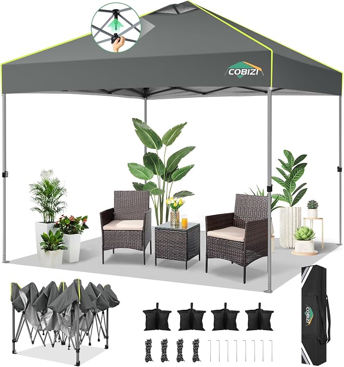 COBIZI 10x10 Pop Up Canopy Tent Without Removable Sidewalls, One Push Party by COBIZI