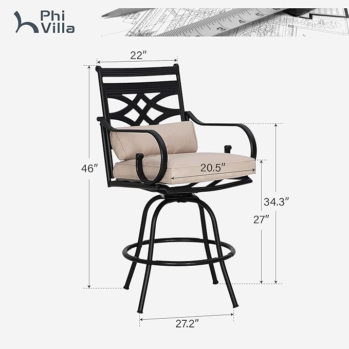 PHI VILLA 5 Pieces Patio Bar Set, Outdoor Bar Table and Chairs Set, Strong and - Image 7