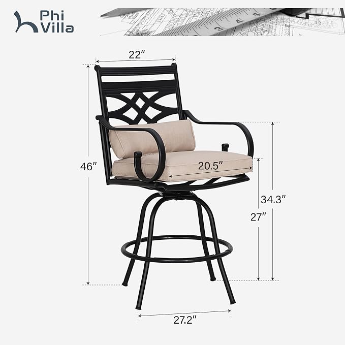 PHI VILLA Outdoor Swivel Bar Stools Set of 2，Patio Counter Height Bar Chairs - Image 2