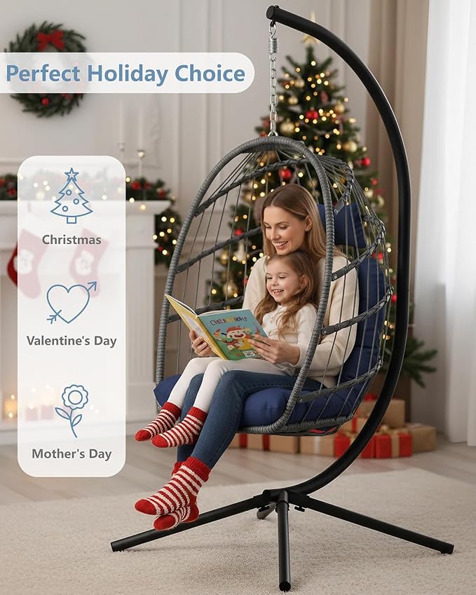 SWITTE Egg Chair Outdoor with Stand, Indoor Wicker Hanging Egg Swing Chair with - Image 2