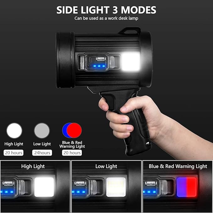 MIXILIN Rechargeable Spotlight, 000 Lumens Handheld Hunting Flashlight Led Spot - Image 3