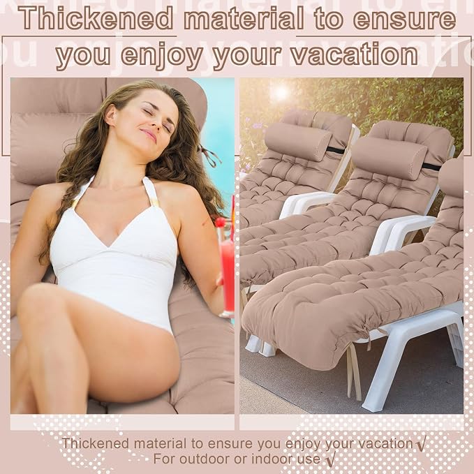 Tudomro 1 Pcs Light Camel 66'' Outdoor Chaise Lounge Cushion Waterproof Patio - Image 3