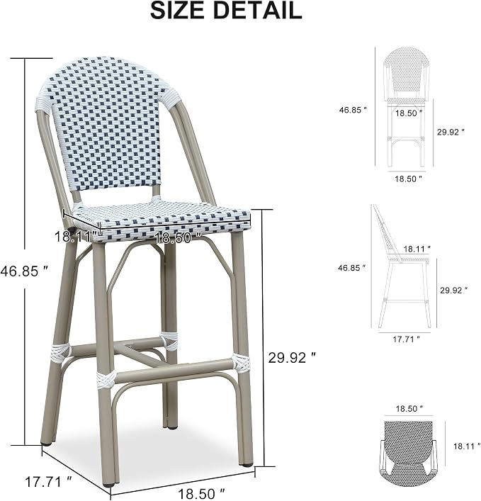 PURPLE LEAF Outdoor Bar Stools Set of 4 Champagne 30'' Patio Bar Stool Print - Image 2