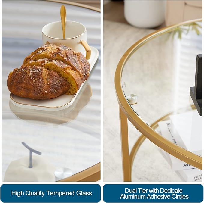 VINGLI Glass Coffee Table, 2-Tier Glass Top Coffee Table - Image 7