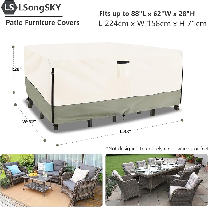 Outdoor Furniture Covers Waterproof, 600D Heavy Duty Patio Cover - Image 3