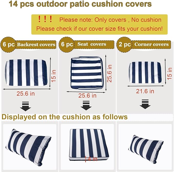 14 Piece Outdoor Patio Cushion Cover Replacement, Waterproof Patio Cushion - Image 2