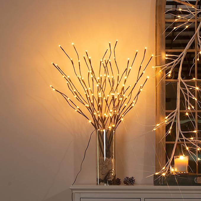 Vanthylit Set of 2 3PK 30" Brown Lighted Twig Stakes 120 Warm White Pathway - Image 7