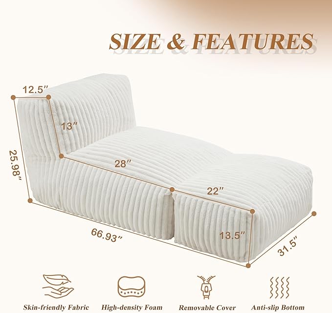 Hobestluk Big Bean Bag Lounger Chairs Large Beanbag Chair - Image 2