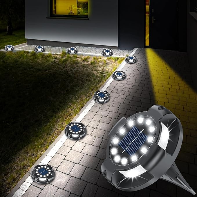 Solar Pathway Lights Outdoor 12 Packs, Bright White 16 LEDs Solar Ground Lights - Image 2