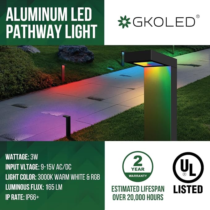 GKOLED 4 Pack Low Voltage Landscape Pathway Light Fixture, 9-15V AC DC Outdoor - Image 2