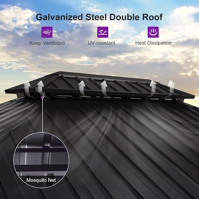 PURPLE LEAF 8' X 12' Hardtop Gazebo Outdoor Wood Grain Aluminum Frame - Image 6