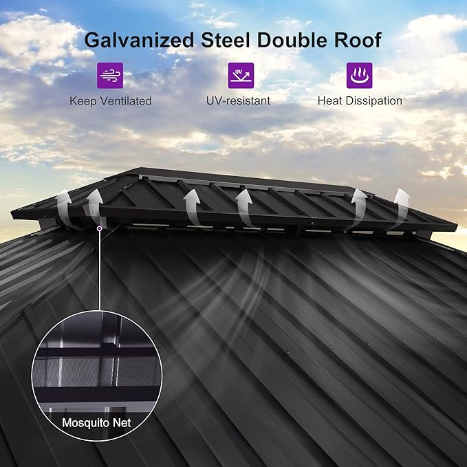 PURPLE LEAF 8' X 12' Hardtop Gazebo Outdoor Wood Grain Aluminum Frame - Image 6