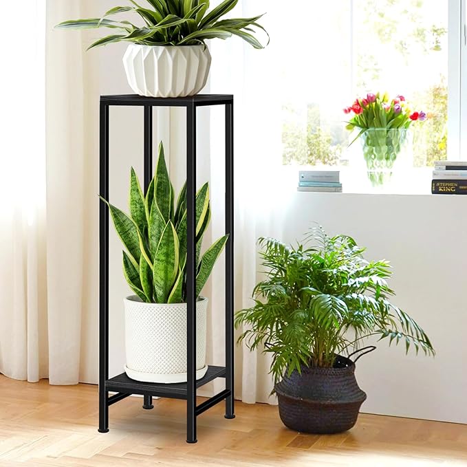 Plant Stand Indoor, 2 Tier Heavy Duty Metal Pedestal Stand Modern Display Rack - Image 2