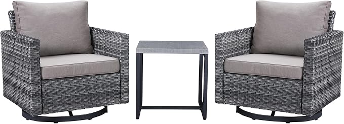 Belord Outdoor Bistro Set 3 Piece Wicker Swivel Rocker Patio Chairs, Oversize by Belord