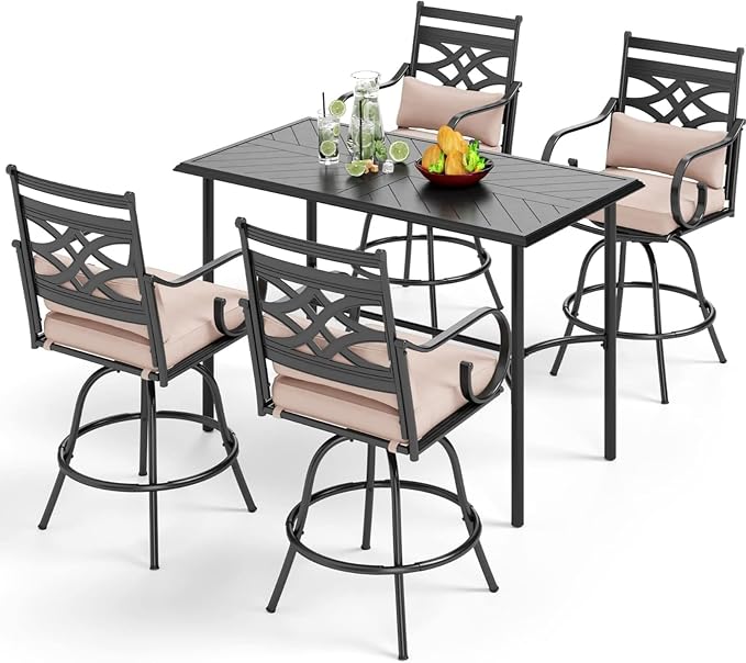 PHI VILLA 5 Piece Patio Bar Set, Outdoor Bar Table and Chairs Set, Strong and by PHIVILLAThepioneerofcomfortablehouseholdsupplies