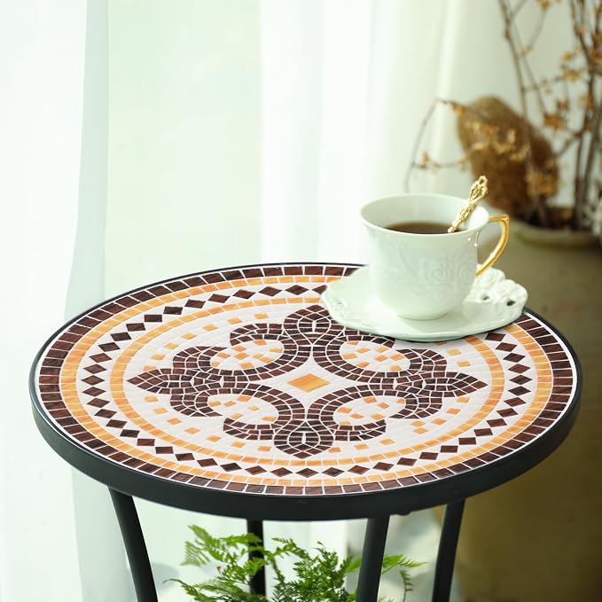 VCUTEKA Outdoor Side Table Mosaic Patio Table Accent Tables Mosaic Tile Top - Image 2
