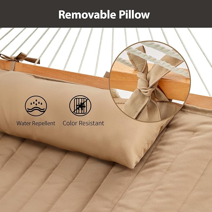 Outdoor Double Hammock with Hardwood Spreader Bars, Large Rope Hammock with - Image 7
