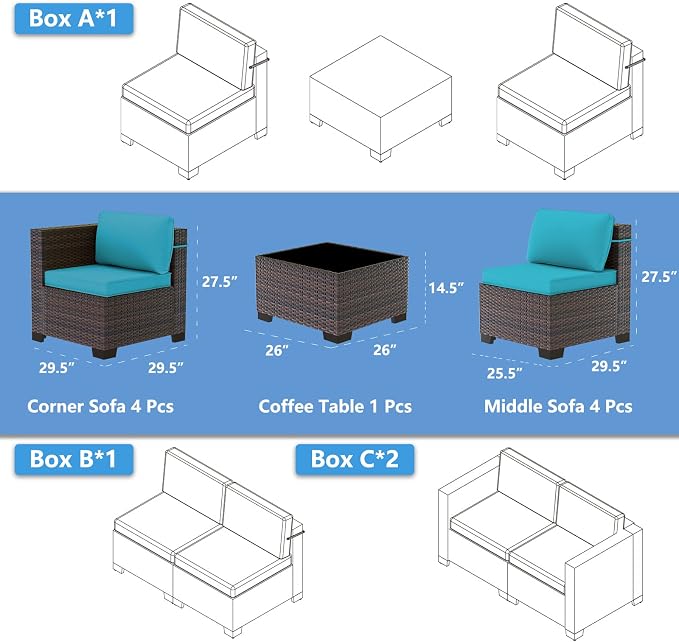 Outdoor Patio Furniture Set, 9 Pieces Outdoor Sectional Furniture Patio Sofa - Image 7