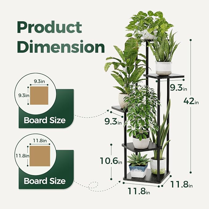 Bamworld Black Plant Stand Indoor 5 Tier Plant Shelf - Image 5