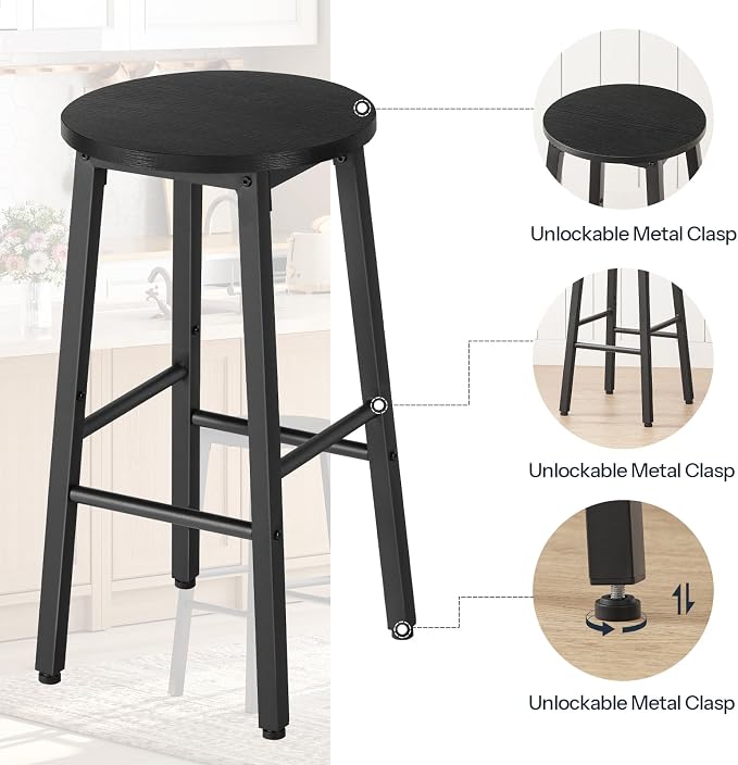 HOOBRO Bar Stools, Bar stools Set of 2, Counter Height Bar Stools, 24.8" - Image 7
