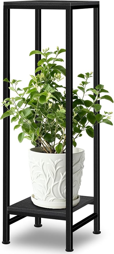 Plant Stand Indoor, 2 Tier Heavy Duty Metal Pedestal Stand Modern Display Rack by LUBORN
