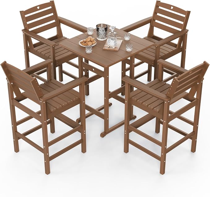 Patio Bar Table, Adirondack Chairs and Table 5 Pieces Set, Bar Height Chairs - Image 8