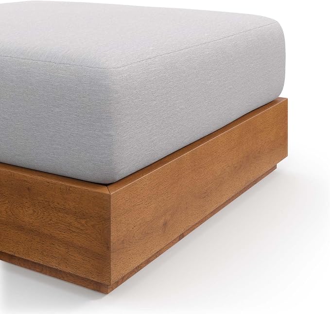 Modway Tahoe Acacia Wood Outdoor Ottoman in Natural Light Gray - Image 5