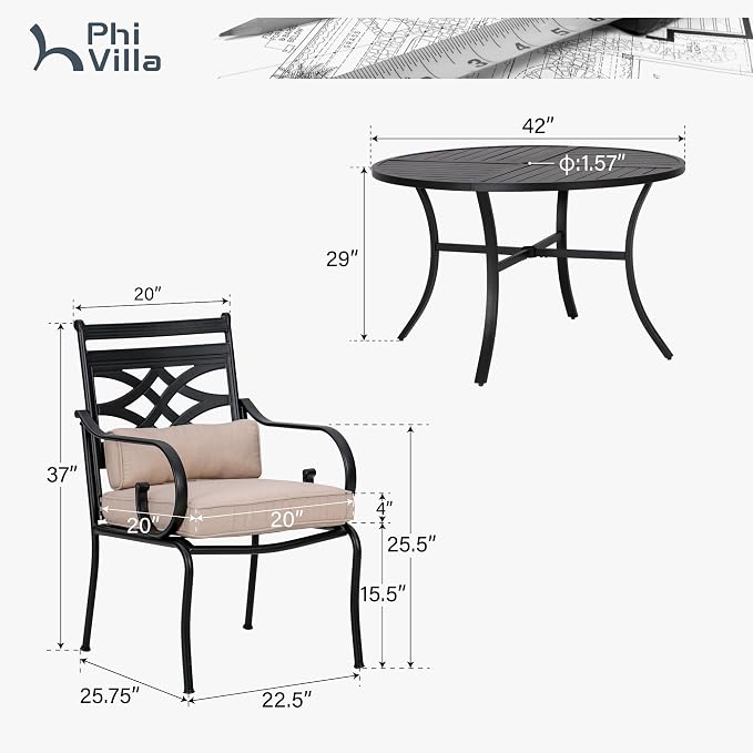 PHI VILLA 5 Pieces Outdoor Dining Set - Image 2