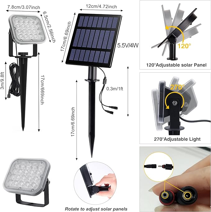 Solar Spot Lights Outdoor, 20 LED IP65 Waterproof Landscape Lighting, - Image 5