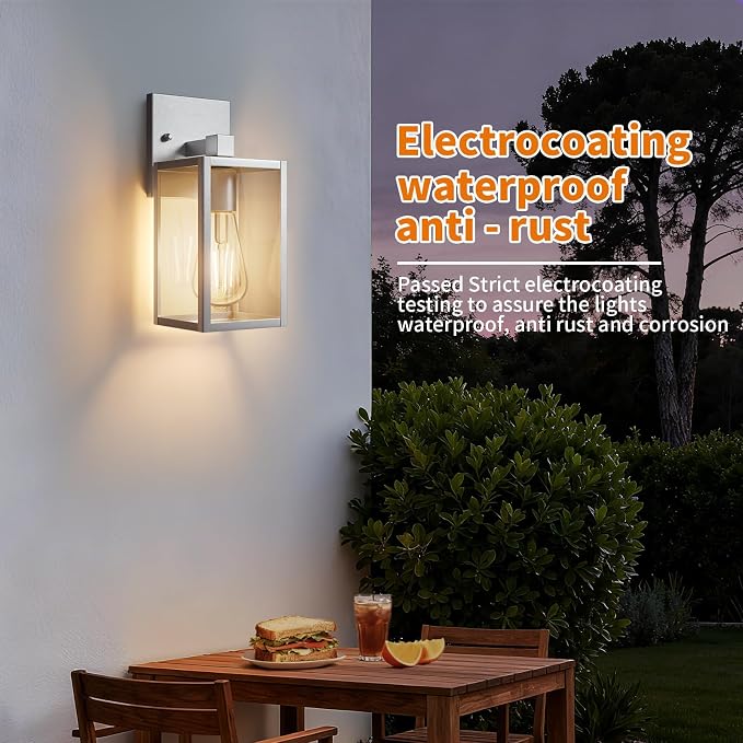 2 Pack Silver Outdoor Wall Sconce Lights Wall Mount, Waterproof Exterior - Image 3