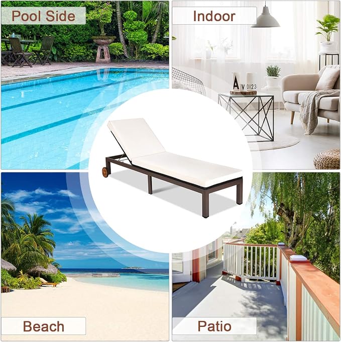 Tangkula Patio Chaise Lounge Chair, Outdoor Rattan Lounger Recliner Chair - Image 9