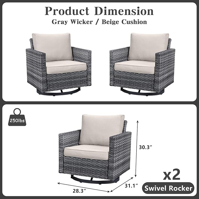 Belord Wicker Chairs Outdoor Bistro Set Oversize Patio Swivel Rocker, Rattan - Image 2