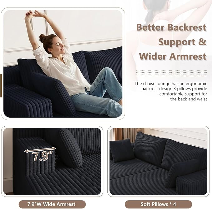 ODUWA Oversized Double Chaise Lounges Indoor, Upholstered Boneless Cloud - Image 4