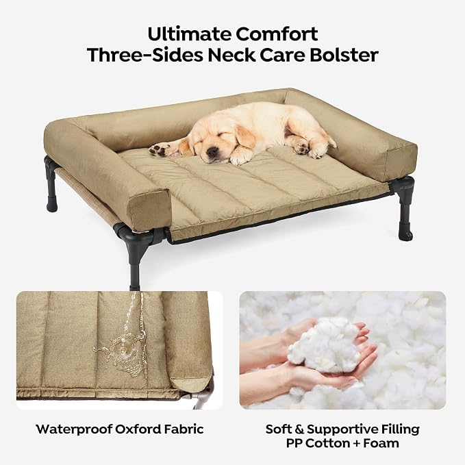 Veehoo Cooling Elevated Dog Bed Add Removable Waterproof Bolster Cushion Mat - Image 3