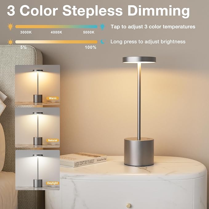 Kakanuo Grey Rechargeable Cordless Lamp - Image 4