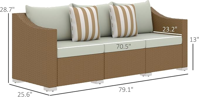 Outsunny 3 Seater Patio Sofa, Wicker Sofa - Image 3