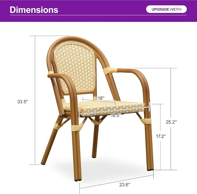 PURPLE LEAF French Bistro Chairs Set of 2 Hand-Woven Wicker Armchairs Outdoor - Image 3