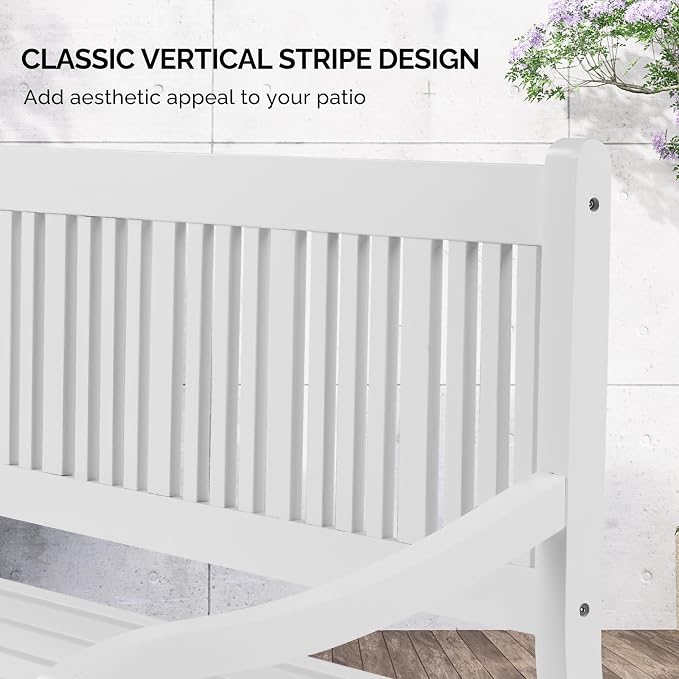 VINGLI 50" Outdoor Wood Bench, Weatehr Resistant Wooden Garden Patio Bench - Image 5