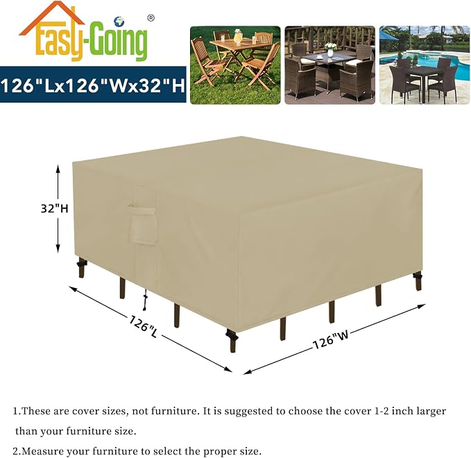 Easy-Going Square Patio Furniture Cover Waterproof Outdoor Dining Table and - Image 2