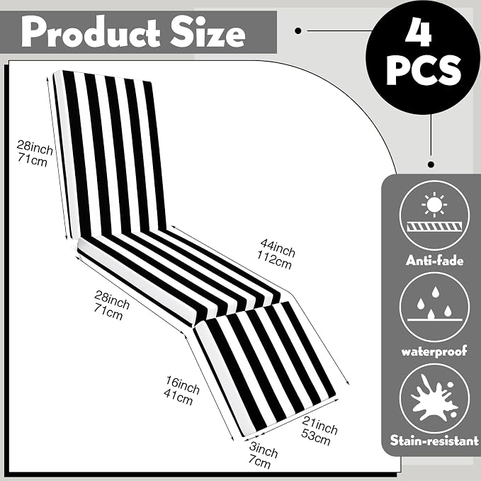 Pinkunn Chaise Lounge Cushion Waterproof Outdoor Lounge Chair Cushions 21 x 72 - Image 2